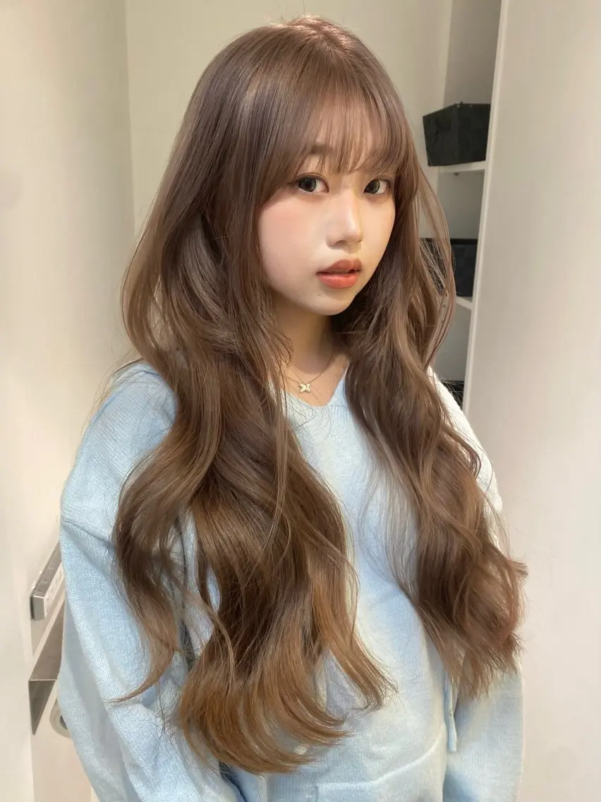 ロング カラー アッシュ ベージュカラー 黒髪 ブリーチ ブルーカラー ヒヤジョウ ユウナ/cinqのヘアスタイル