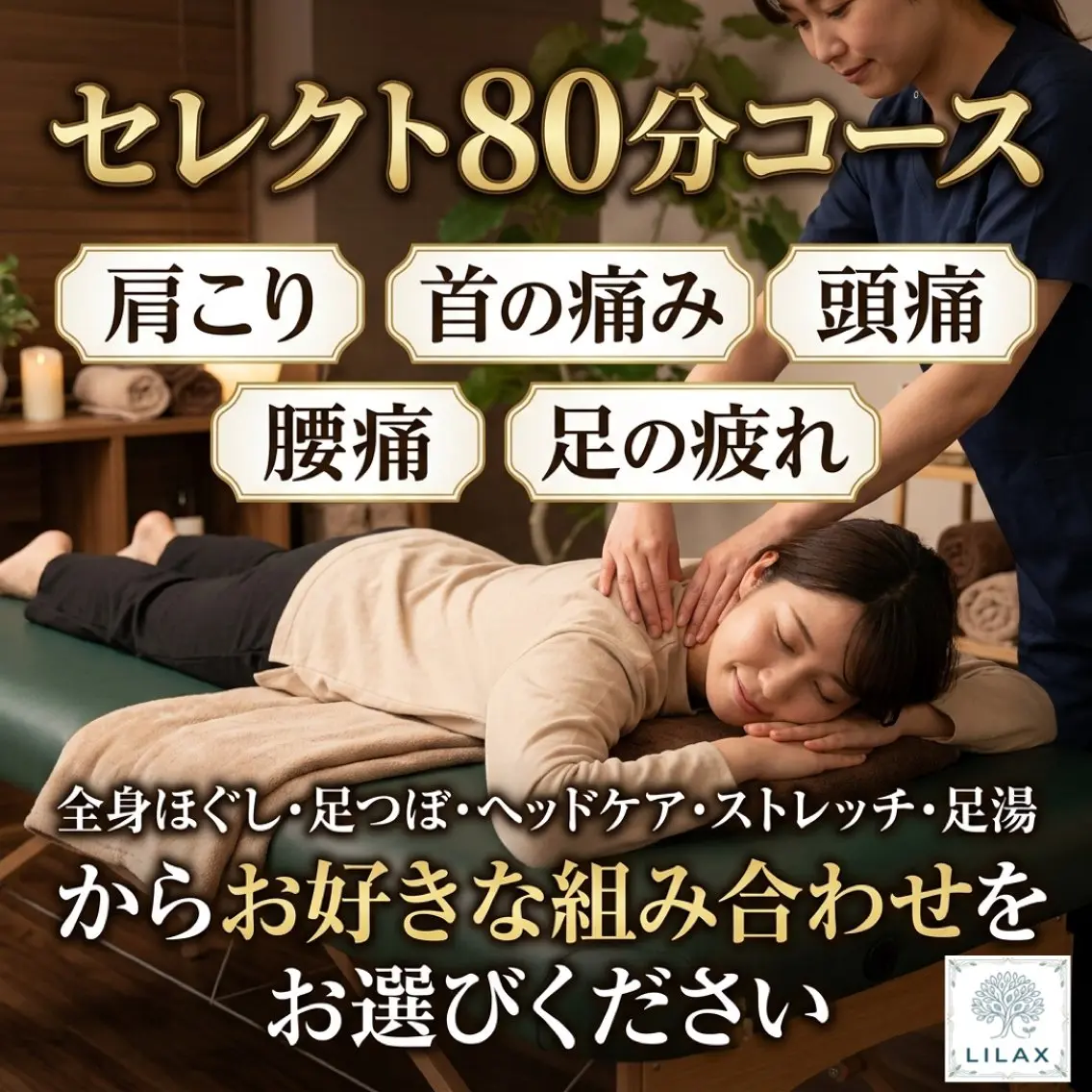 [セレクト80]揉み解し/足つぼ/眼精疲労ケア/ストレッチ/足湯/組み合わせ自由の写真