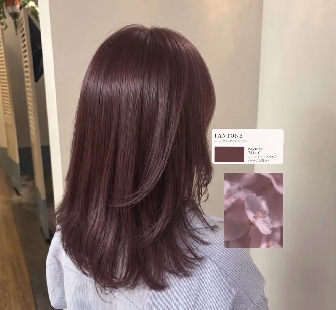 ミディアム カラー ブラウンカラー 透明感カラー ラベンダーカラー ラベンダーブラウン ピンクカラー ヘアカラー トリートメント ヒナ/酸性ストレート /髪質改善のヘアスタイル