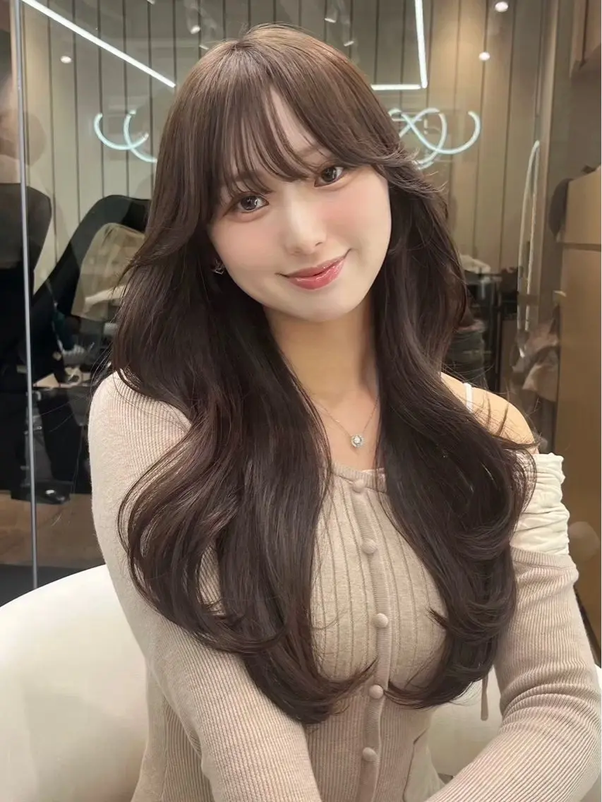 ロング くびれヘア レイヤーカット 韓国レイヤー　韓国 ボブ 👑二響のヘアスタイル