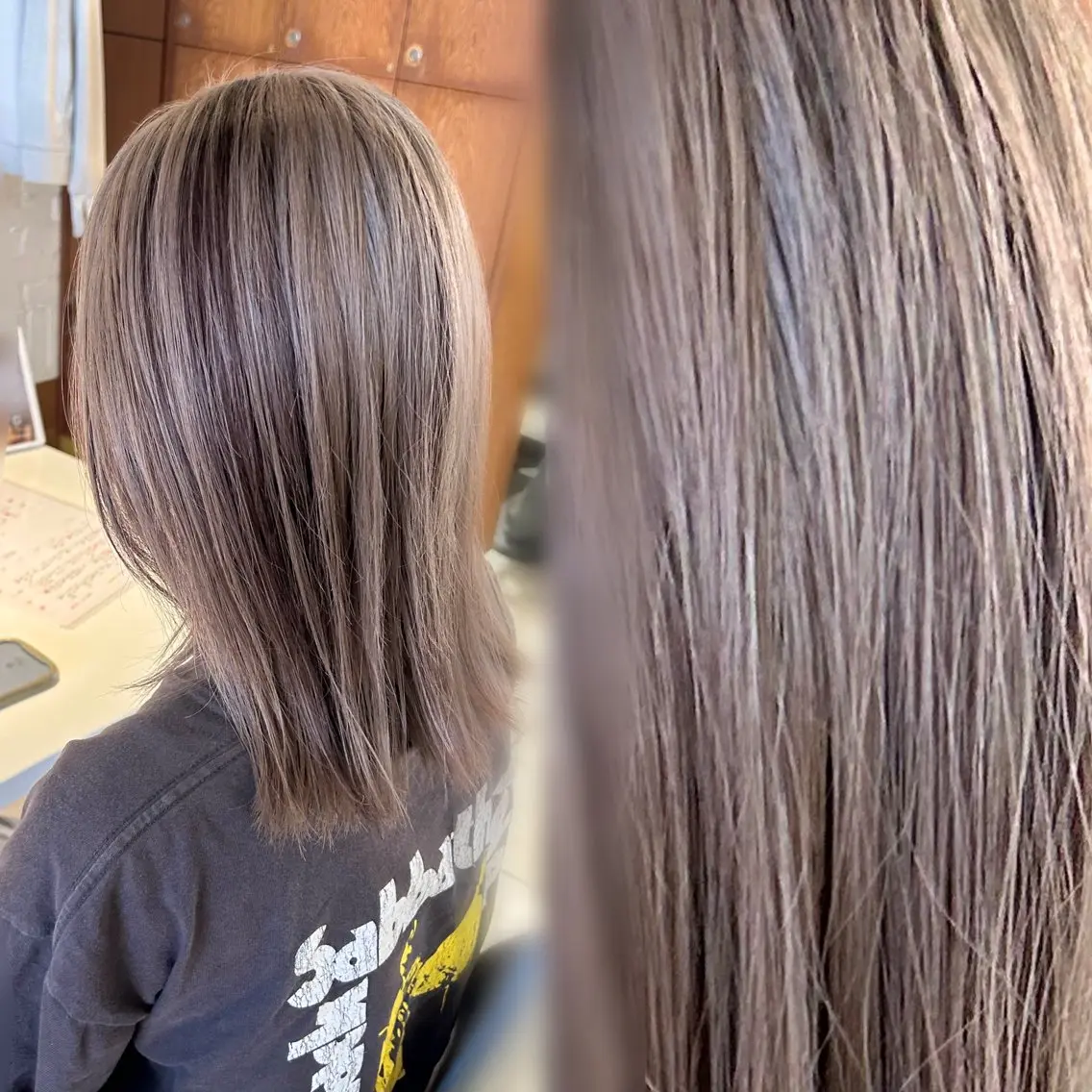ミディアム カラー ベージュカラー ミルクティーベージュ 💫レイヤーカット 💫ブリーチ💫サキのヘアスタイル