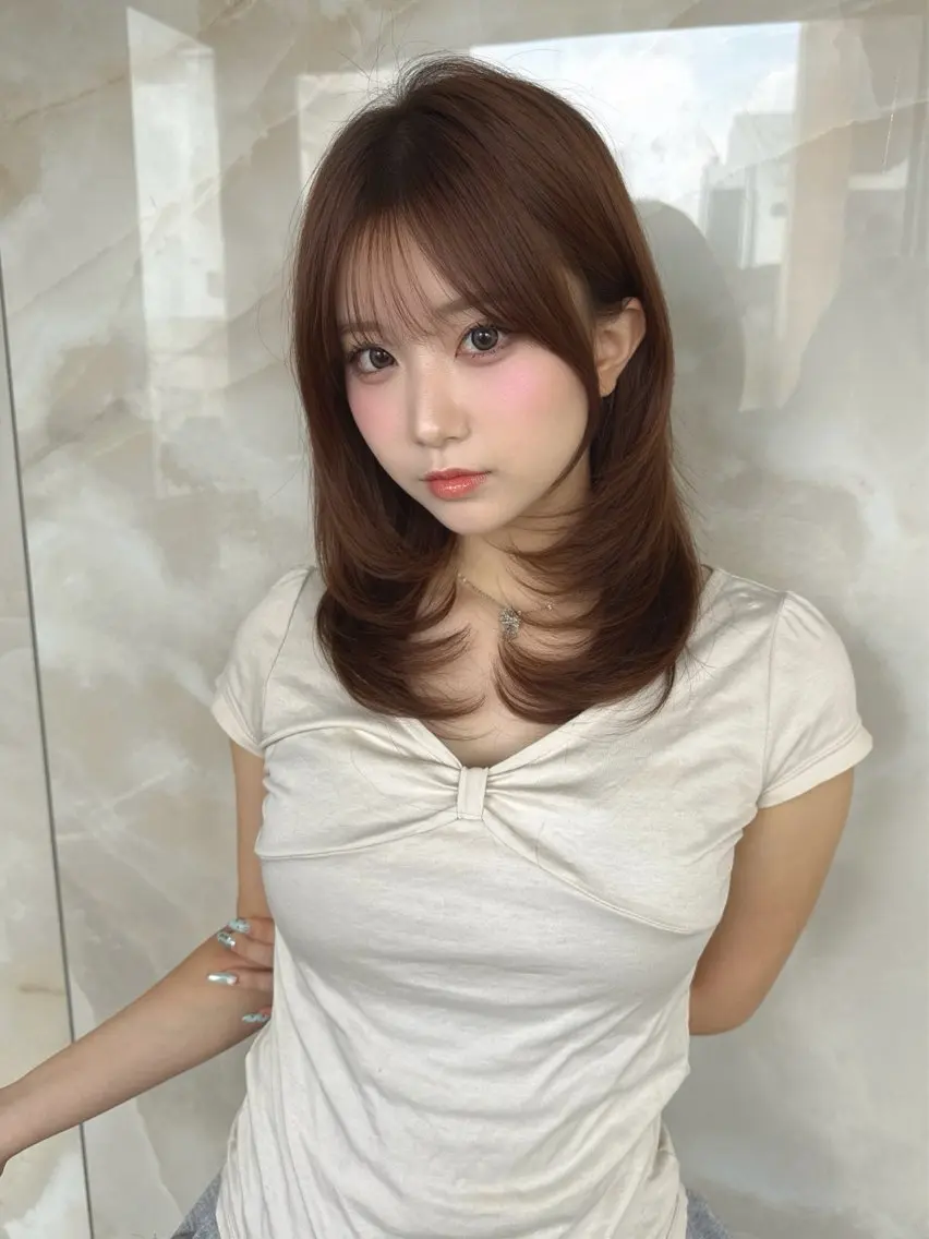 ミディアム ボブ ハイライト 髪質改善 カット ヘアカラー YUI/透明感 /艶カラーのヘアスタイル
