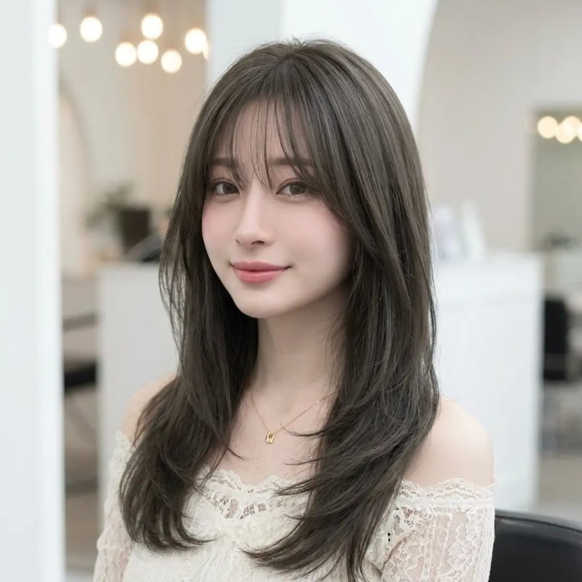 セミロング カラー 透明感カラー グレージュ 顔まわりレイヤー 顔周りカット 髪質改善 カット ヘアカラー 韓国レイヤーカット× 髪質改善ラビマーニのヘアスタイル
