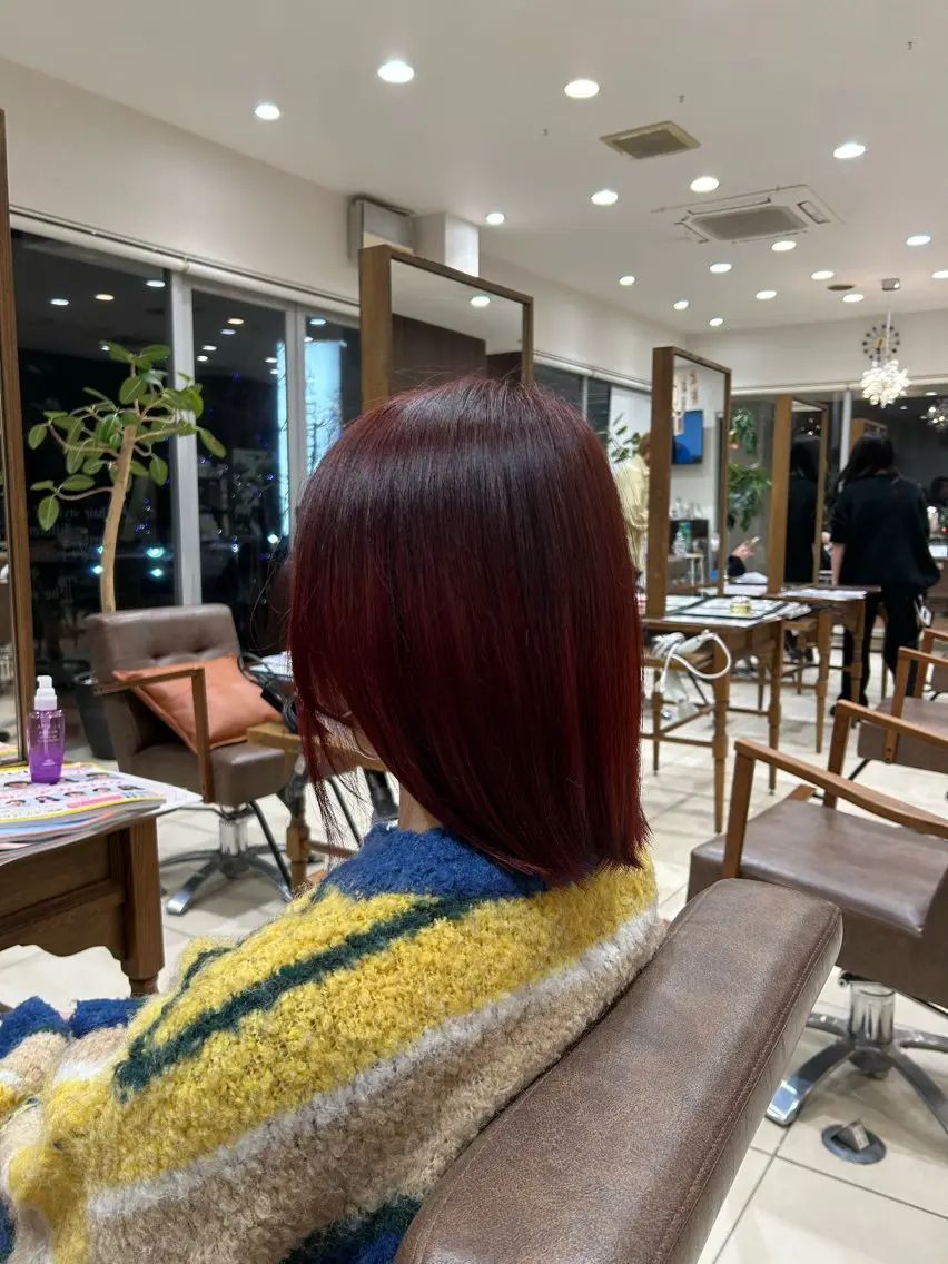 ミディアム カラー レッドカラー 髪質改善 トリートメント ヘアカラー トリートメント 竹内帆希/縮毛矯正 /デザインカラーのヘアスタイル