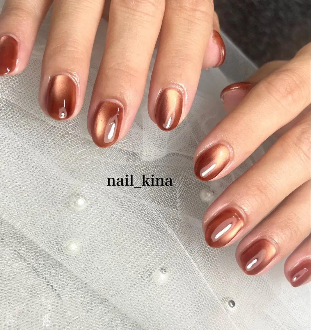 ネイル ブラウン マグネットネイル マグネットワンカラー ワンカラーネイル nail_ kinaのネイルデザイン