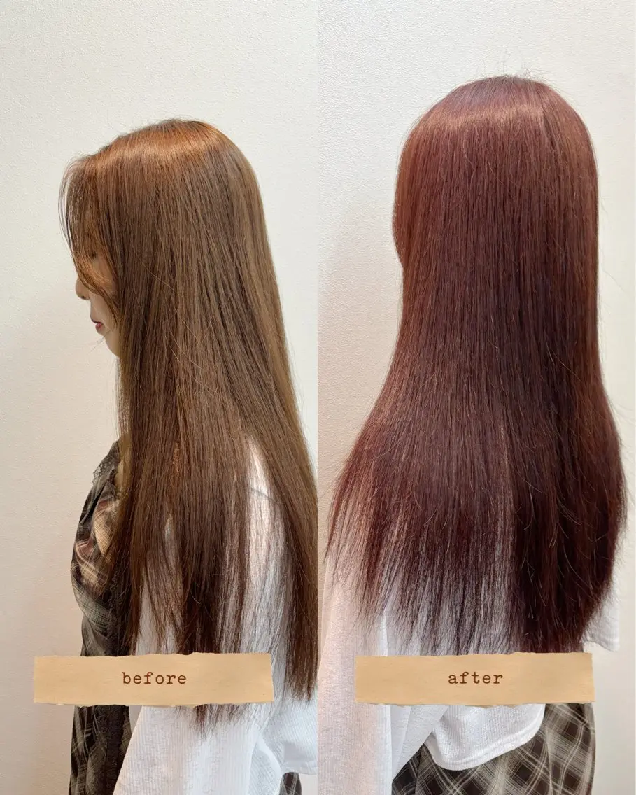 ロング カラー ブラウンカラー カシス 透明感カラー ピンクカラー 宮津 未来のヘアスタイル