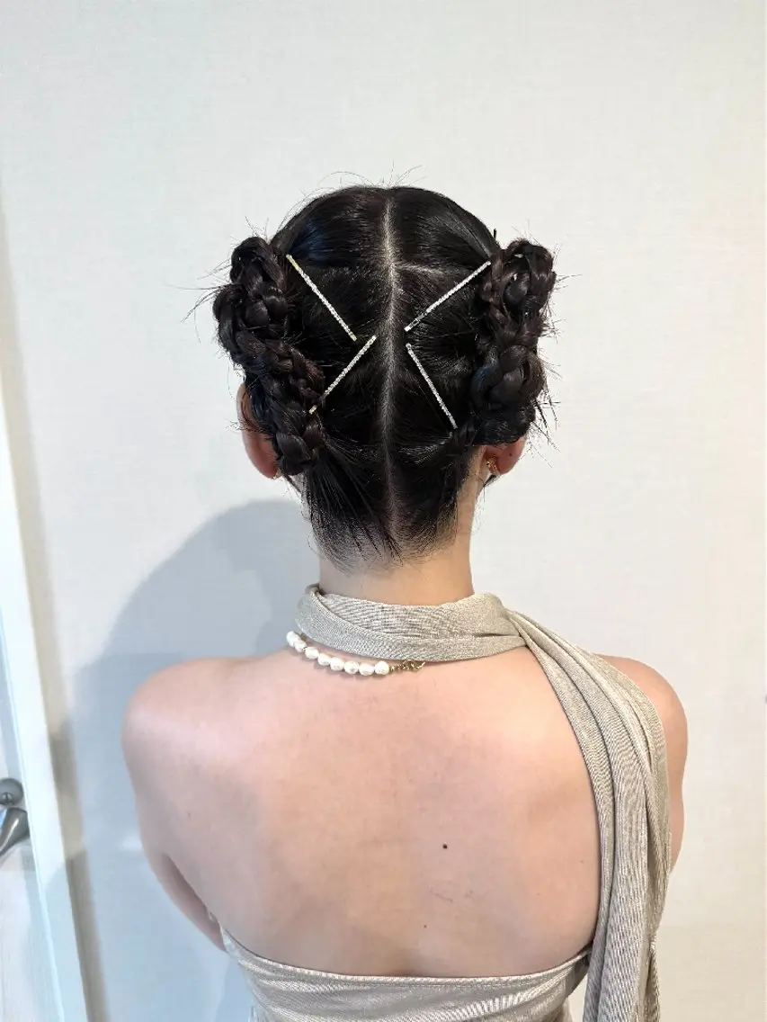 ヘアアレンジ ボブ 三つ編み ヘアセット 🪄表参道ヘアメイク /艶感ヘアメ/れいなのヘアスタイル