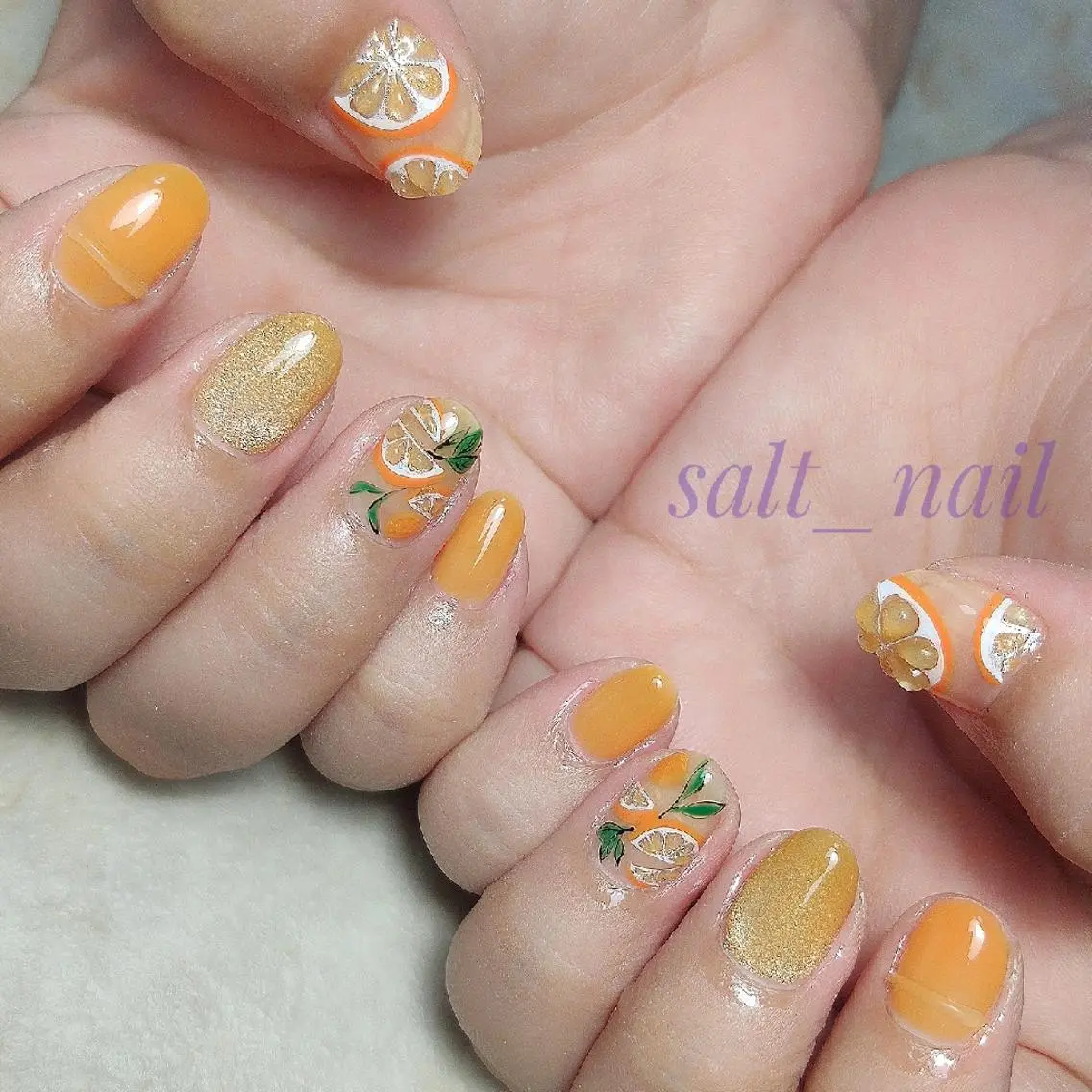 ネイル アートネイル オレンジ 個人サロン saltnailのネイルデザイン