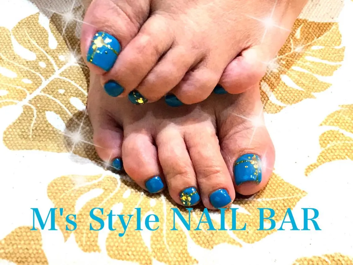 ネイル ブルー フットネイル ジェルネイル フットネイル M's Style NAIL BARのネイルデザイン