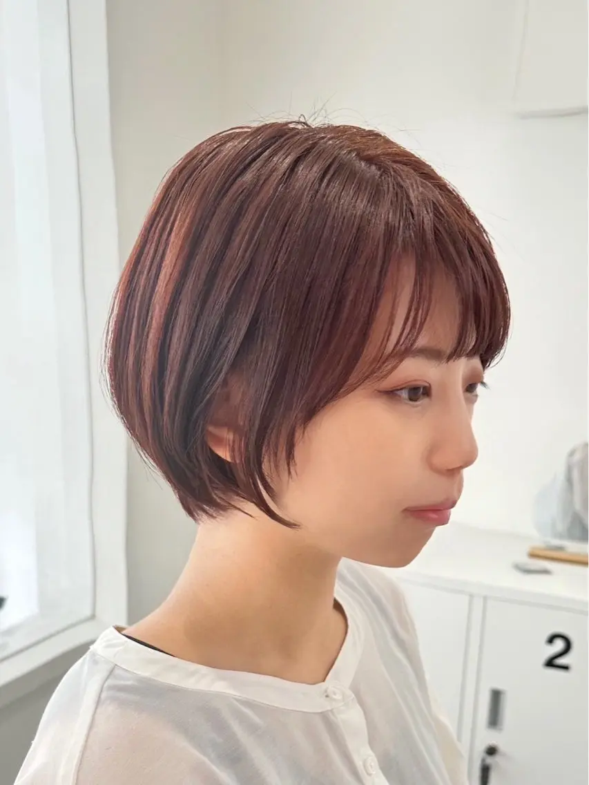 ショート カラー ベージュカラー ブラウンカラー オレンジ オレンジブラウン ピンクカラー suiw /AYAのヘアスタイル