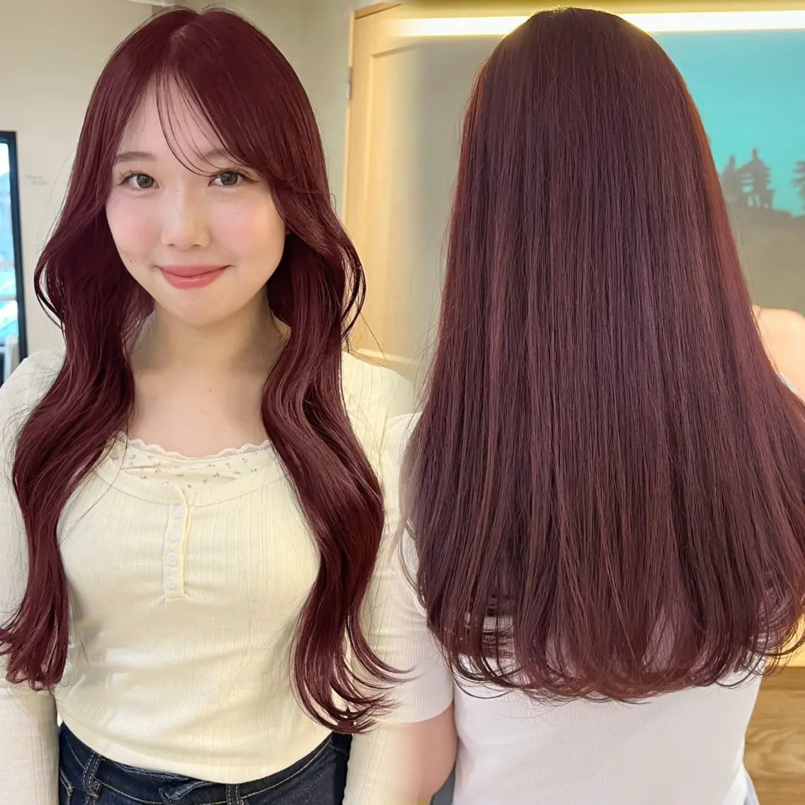 ロング カラー 透明感カラー ピンクカラー カット ヘアカラー トリートメント レイヤー/縮毛矯正/ 暖色/mao🎀のヘアスタイル