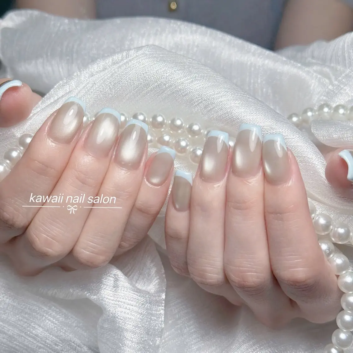 ネイル ドット フレンチネイル 韓国ネイル マグネットネイル オフィスネイル Kawaii Nail Salonのネイルデザイン