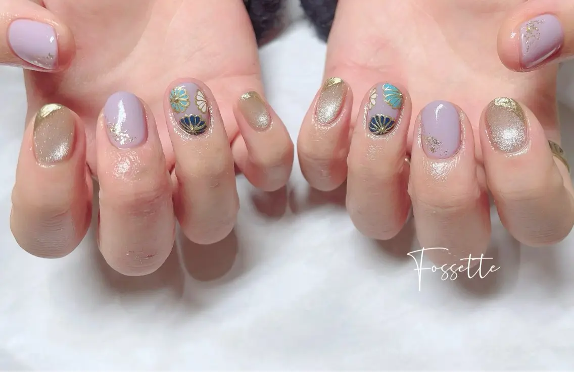 ネイル 成人式 マグネットネイル ミラーネイル ショートネイル ハンドネイル nailsalon Fossetteのネイルデザイン