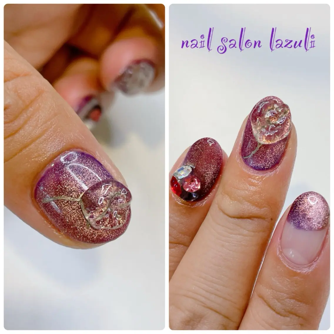 ネイル フラワーネイル フレンチネイル マグネットネイル nail salon lazuliのネイルデザイン