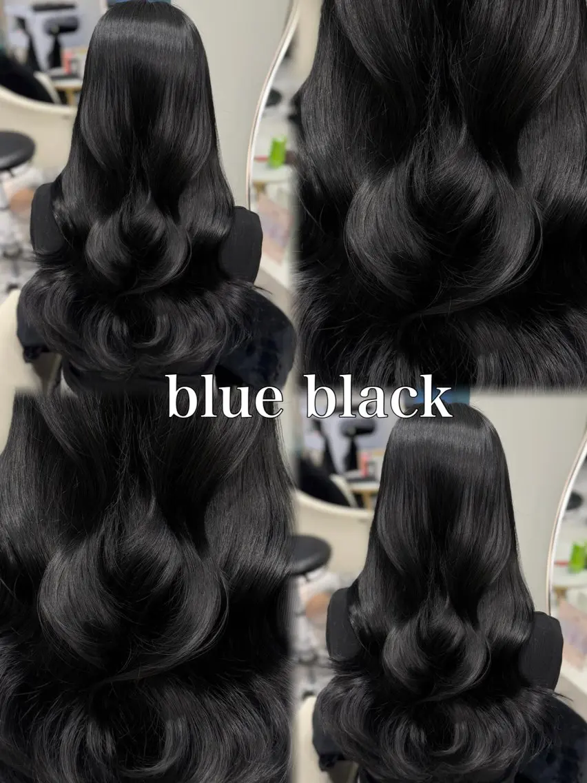 ロング カラー 黒髪 ブルーカラー ブルーブラック 韓国風ヘア カット ヘアカラー トリートメント 𝑹𝒊𝒉𝒐🎀 名駅/大人韓国ヘアのヘアスタイル