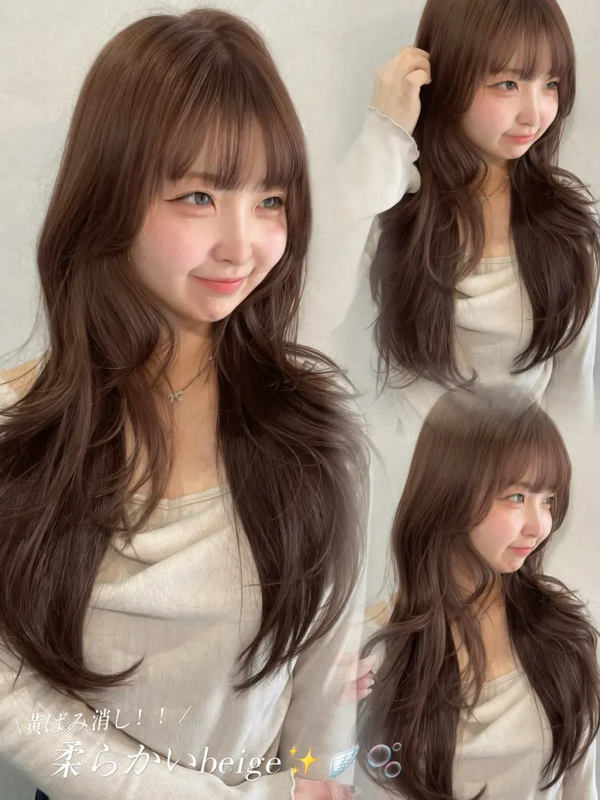 ロング カット ヘアカラー トリートメント 似合わせカット/ 顔周りカット/まりなのヘアスタイル