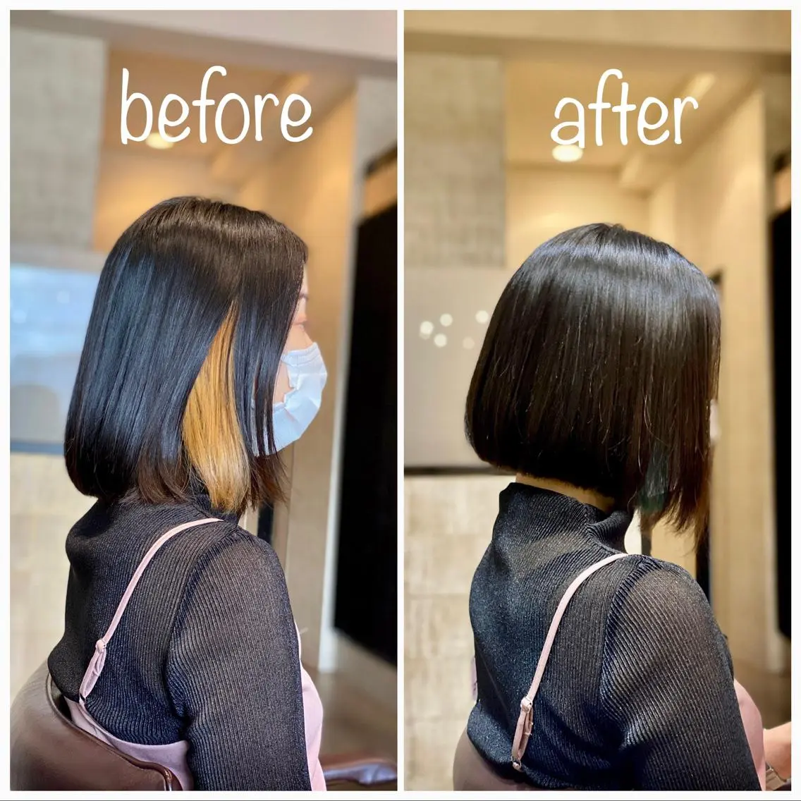 ミディアム カラー ワンレンボブ インナーカラー ボブ 宮城 将大のヘアスタイル