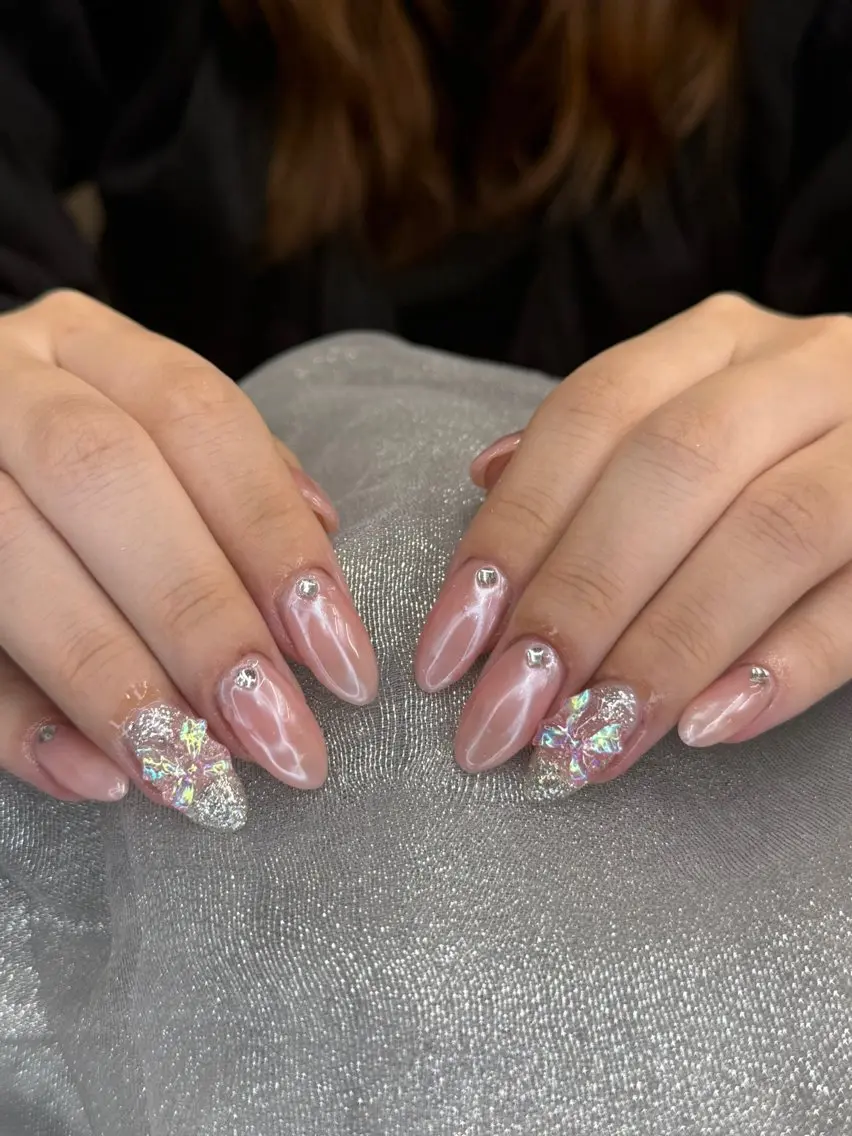 ネイル フットネイル 氷ネイル・うるうるネイル マットネイル ニュアンスネイル リボン ハンドネイル Akina Nailのネイルデザイン