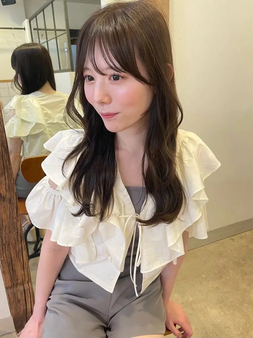 セミロング 顔周りカット シースルーバング カット ヘアカラー トリートメント hanae 福岡/ 西新美容室のヘアスタイル