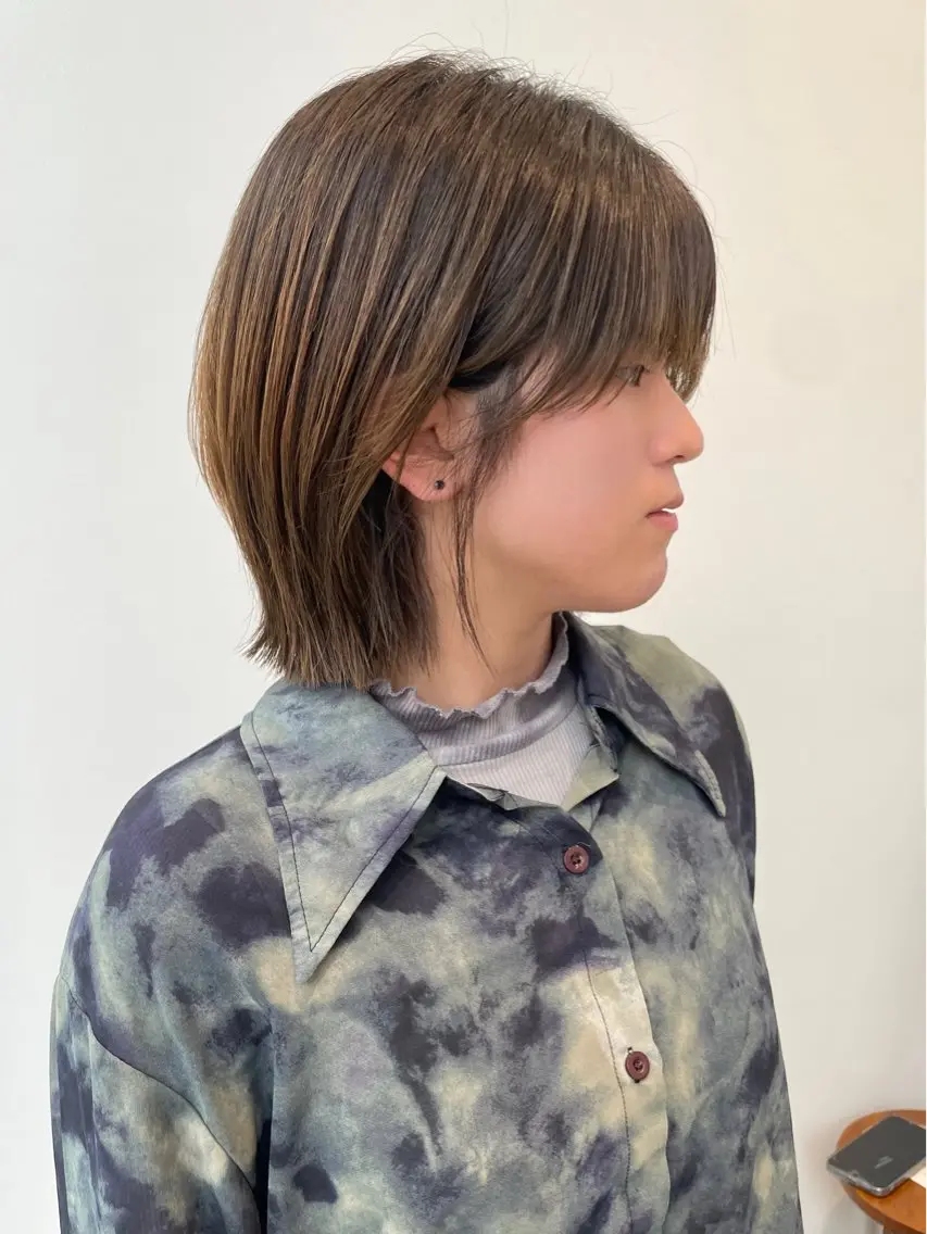 ミディアム ボブレイヤー アッシュ アッシュブラウン ボブ レイヤーカット カット ヘアカラー トリートメント 石川玲菜/ ボブ/銀座のヘアスタイル