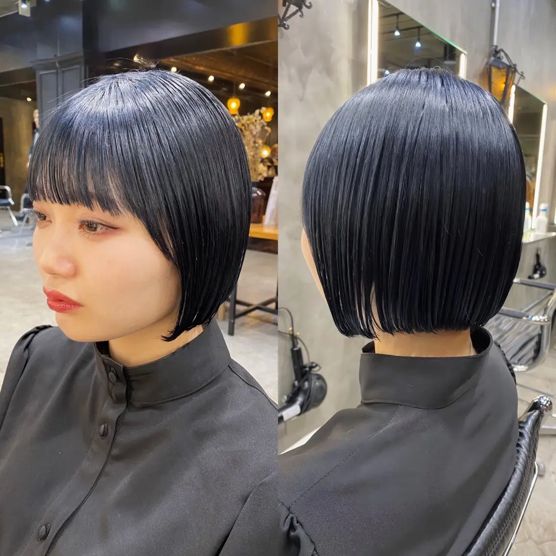 ショート カラー ショートボブ 黒髪 ブルーカラー ブルーブラック ボブ カット ヘアカラー トリートメント 透明感カラー🌿 グレージュ🐺陽介のヘアスタイル