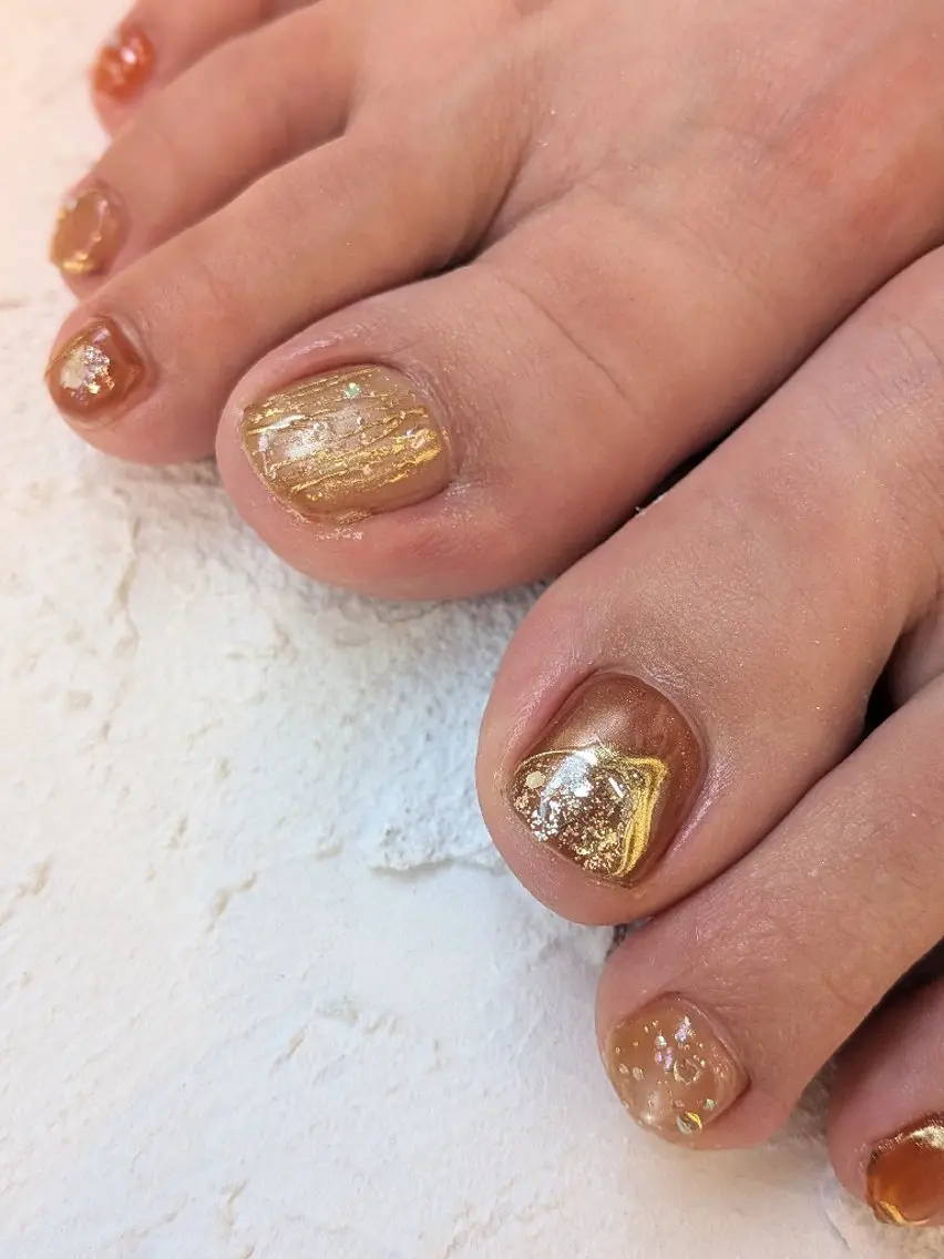 ネイル マグネットネイル ニュアンスネイル オレンジ miel nail mayaのネイルデザイン