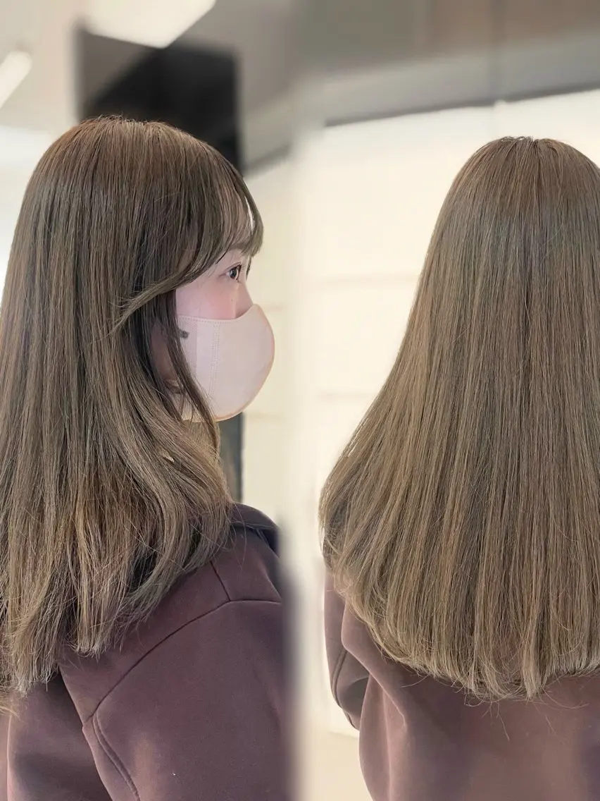 ロング カラー ブリーチ ブリーチなしカラー オリーブカラー カット ヘアカラー トリートメント 6月NEWopen/ MINAMI🩶のヘアスタイル
