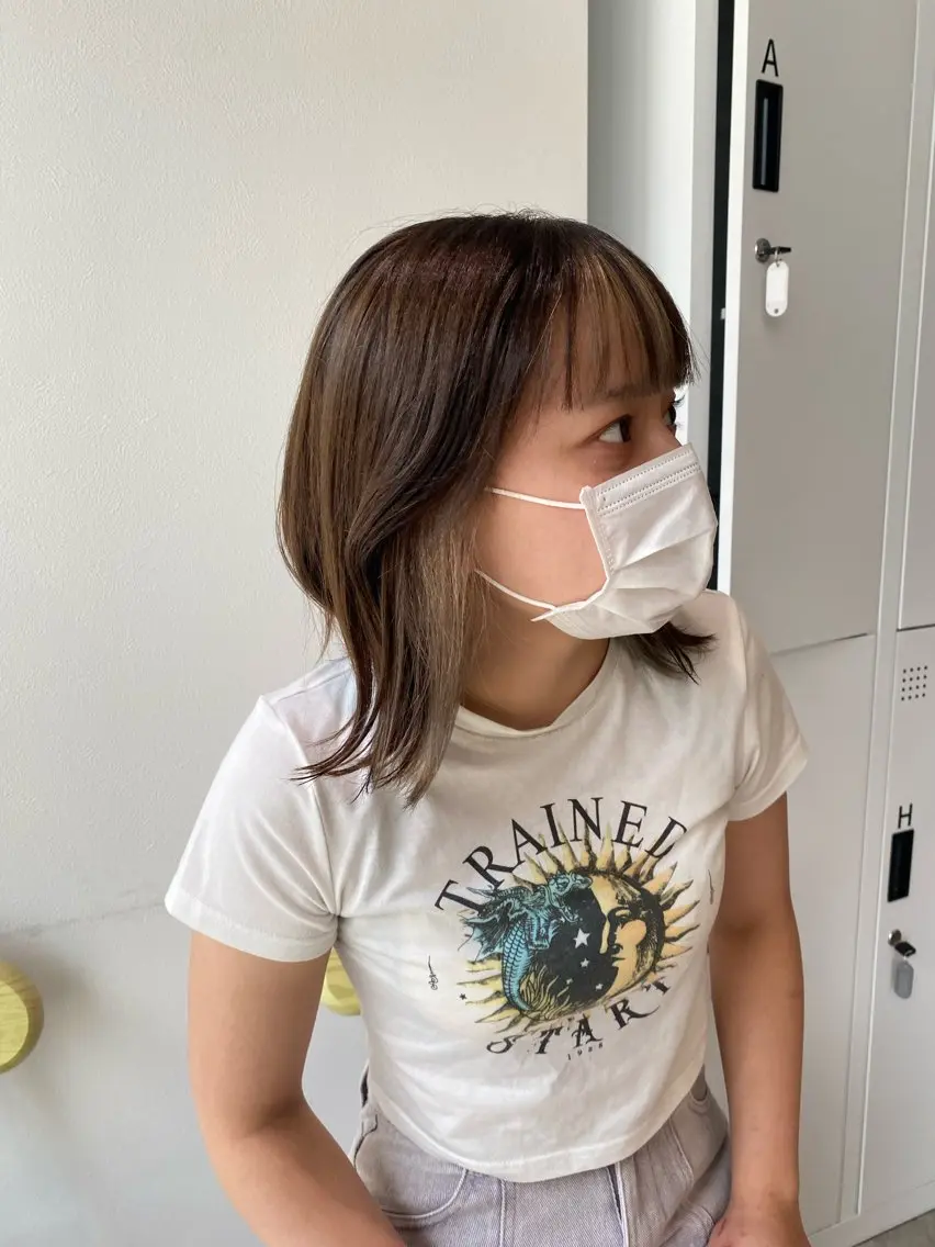 ショート カラー ミストバング ベージュカラー フェイスフレーミング カット ヘアカラー オスズ 🎀´-のヘアスタイル
