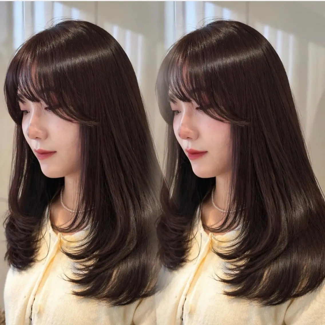 ミディアム カラー ブラウンカラー チョコレートブラウン レイヤーカット カット ヘアカラー トリートメント 髪質改善/レイヤー 暖色/shiinaのヘアスタイル