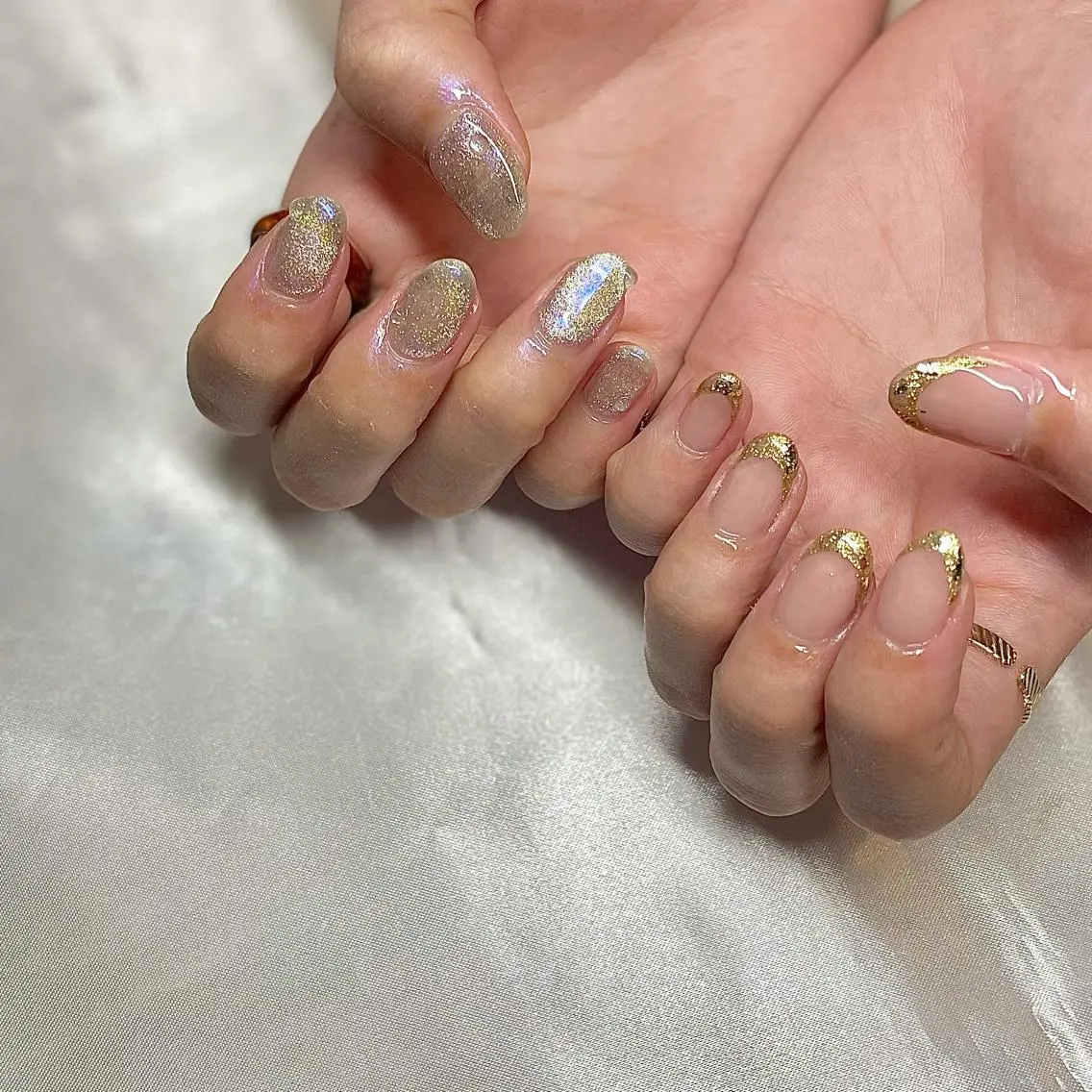 ミディアム カラー パーマ ヘアアレンジ メンズ キッズ ネイル マツエク・マツパ フレンチネイル ガラスフレンチ el. by Aoのネイルデザイン