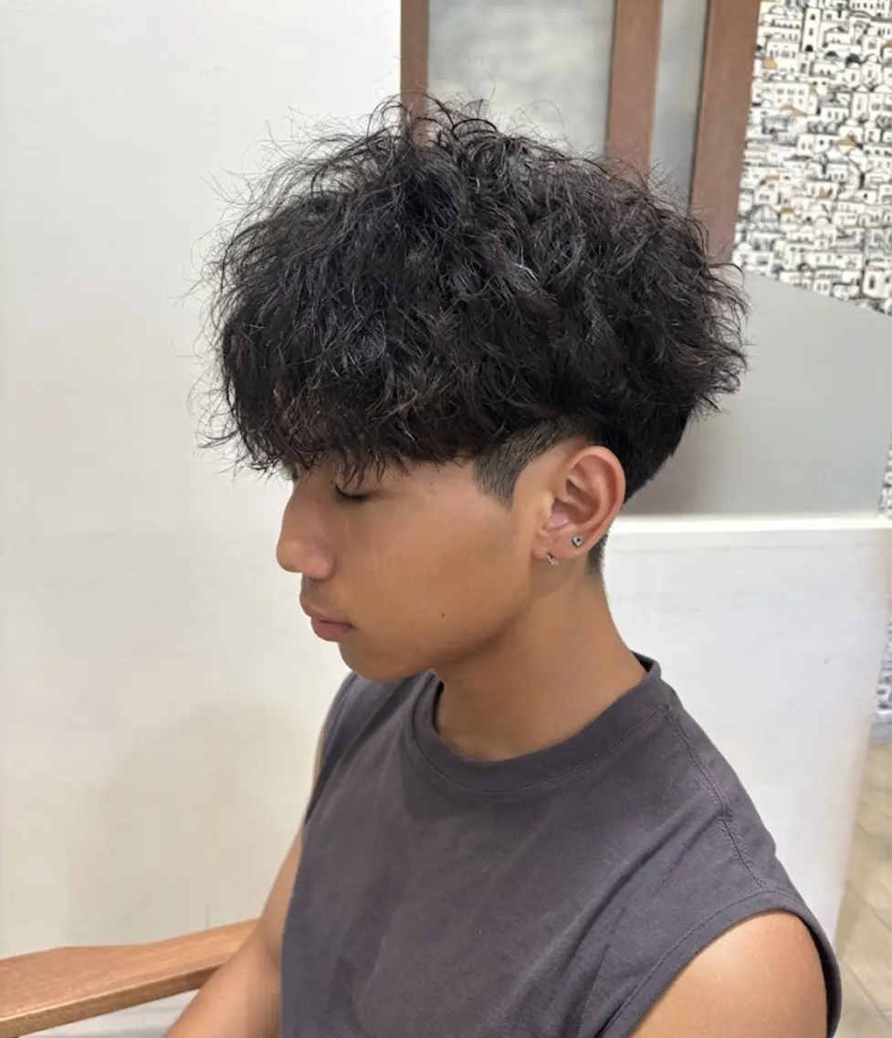 メンズ カット パーマ U24✨️0円モデル 🎀藤村音寧🎀のヘアスタイル
