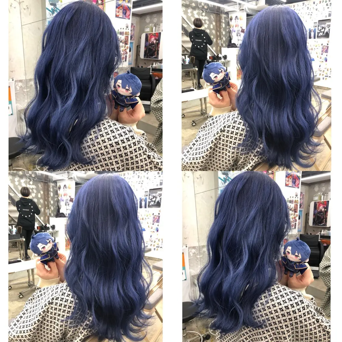 セミロング カラー ブリーチ ブルーカラー ネイビーカラー 推しカラー✨ オタク美容師ユウカのヘアスタイル
