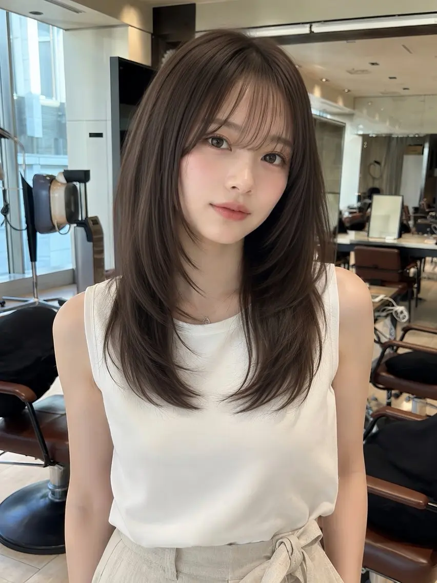 セミロング トリートメント カット ヘアカラー 透明感カラー/韓国レ イヤー/宮下知也のヘアスタイル