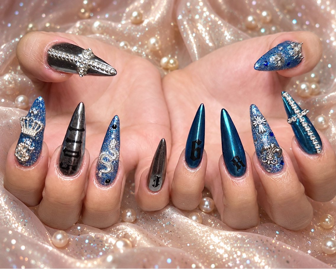 ネイル 長さ出し キラキラネイル 韓国ネイル ロングネイル スーパーロングネイル ハンドネイル ハンドケア NOERA NAIL チップ長さ出し大塚店のネイルデザイン
