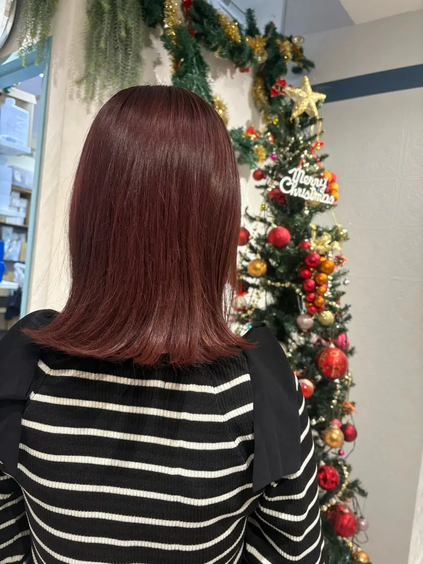 ミディアム カラー ブラウンカラー ピンクカラー ピンクブラウン うらの あやかのヘアスタイル