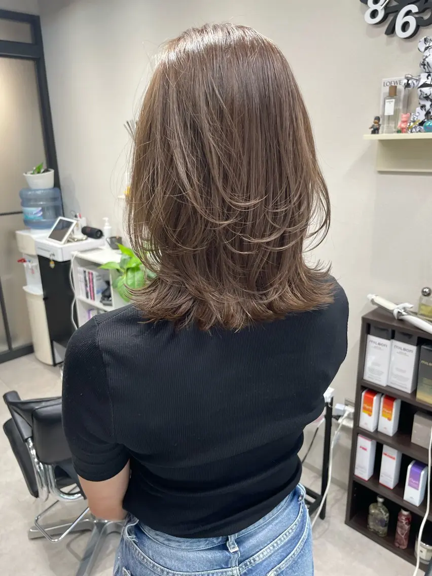 ミディアム カラー カット ヘアカラー トリートメント 髪質改善will hairdesignのヘアスタイル