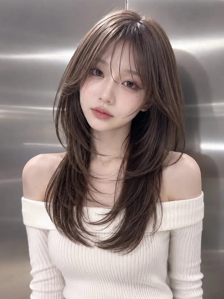 ロング カラー カット ヘアカラー トリートメント 🇰🇷韓国レイヤー ハッシュカット🥀のヘアスタイル
