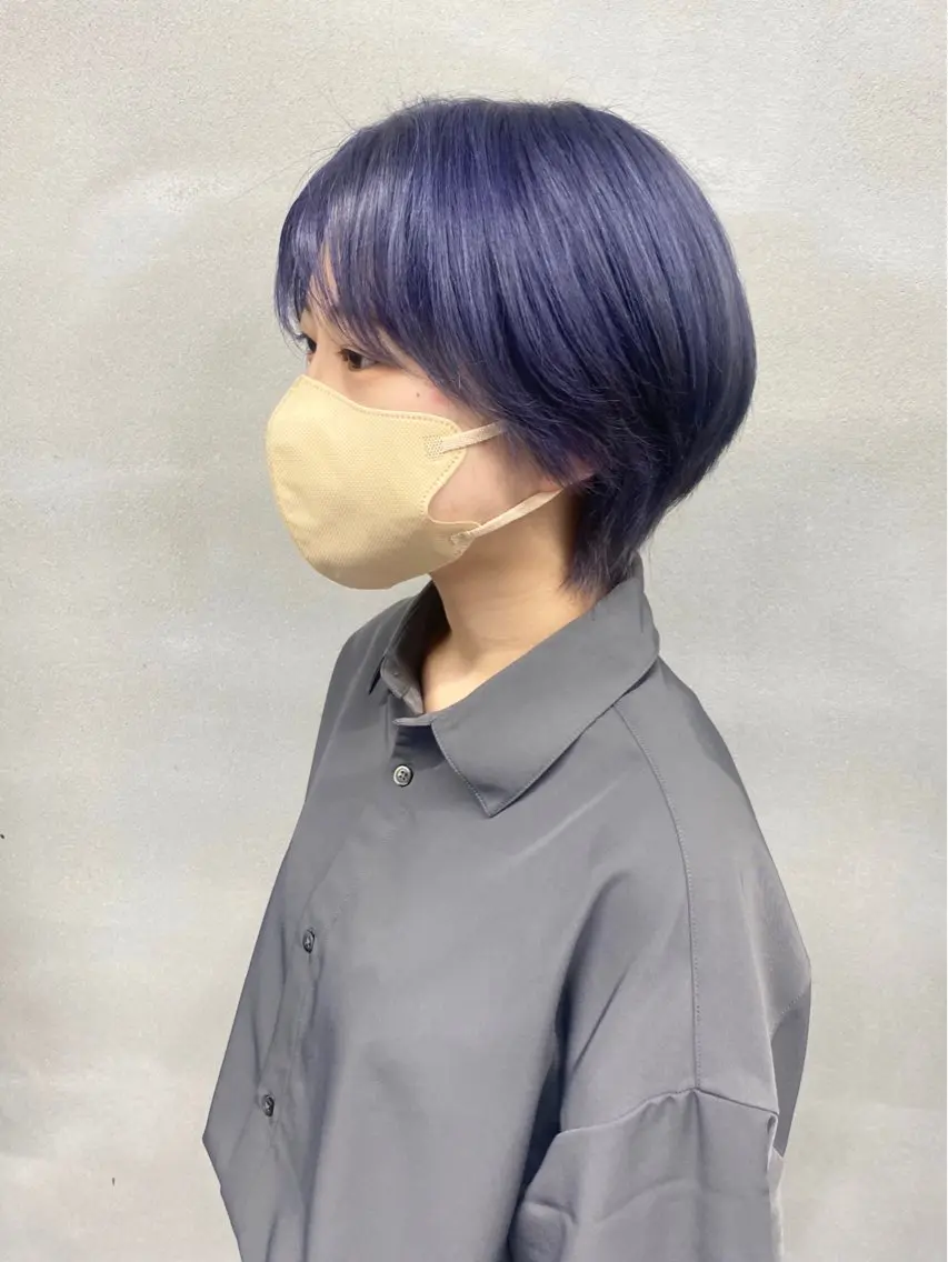 ショート カラー ブリーチ ブルーカラー ブルーラベンダー デザインカラー ラベンダーカラー 柏 デザインカラー/ レイヤー🐣シオリのヘアスタイル