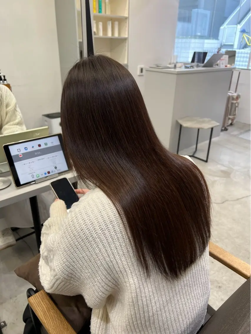 ロング パーマ 縮毛矯正 🍒モテ暖色カラー × うる艶✧ ゆなのヘアスタイル