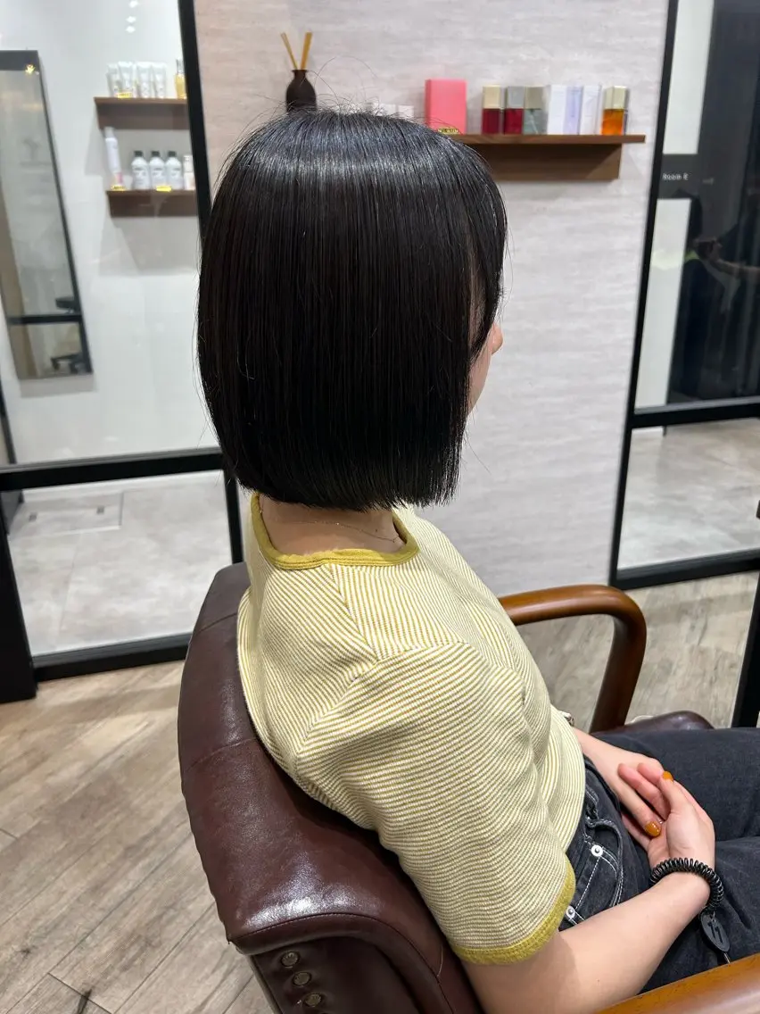 ショート 切りっぱなしボブ ボブ トリートメント 髪質改善/縮毛矯正 🫧RISA🎀のヘアスタイル