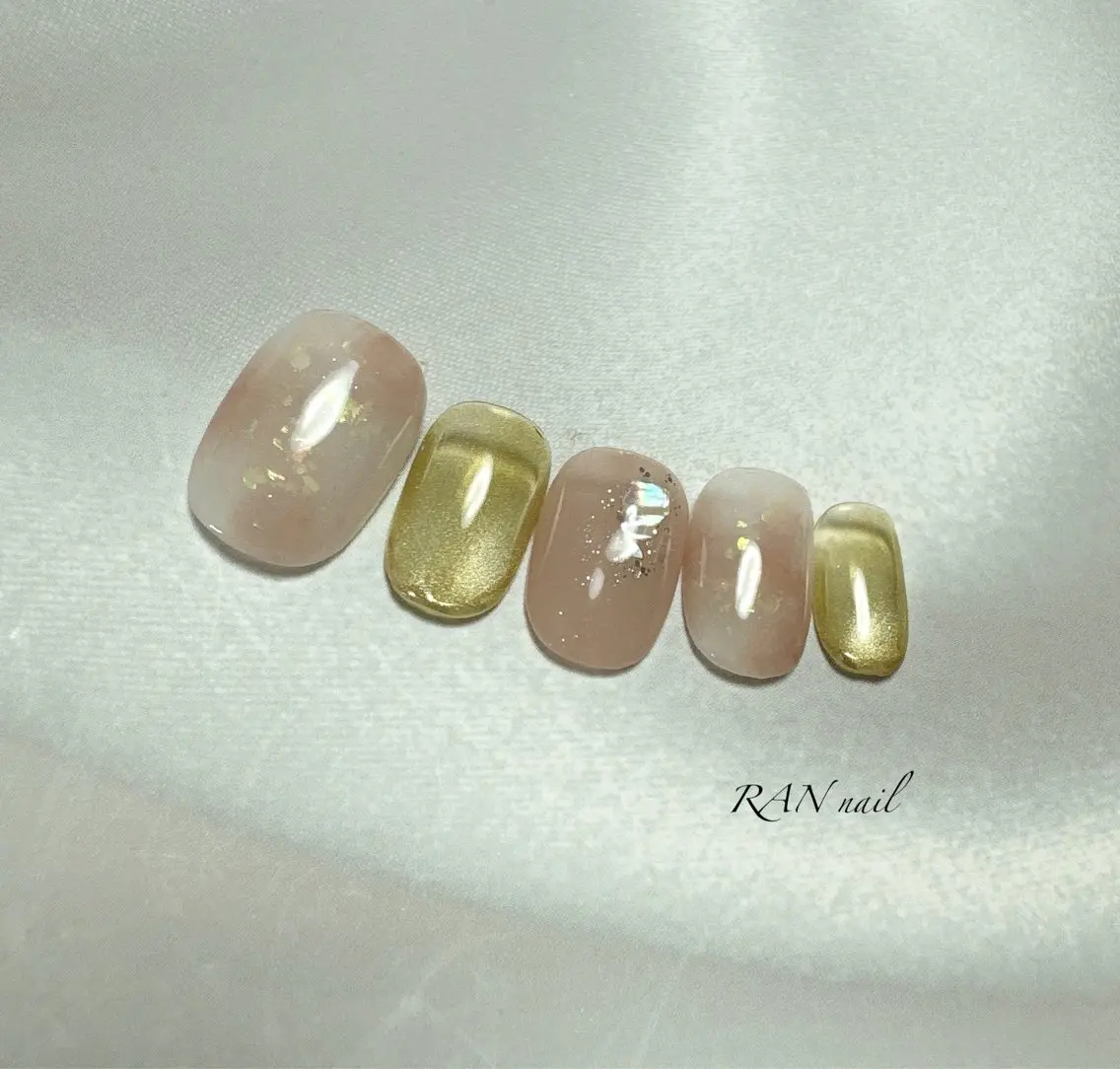ネイル 入学式 ジェルネイル グリーン マグネットネイル ニュアンスネイル ハンドネイル フットネイル RAN nailのネイルデザイン