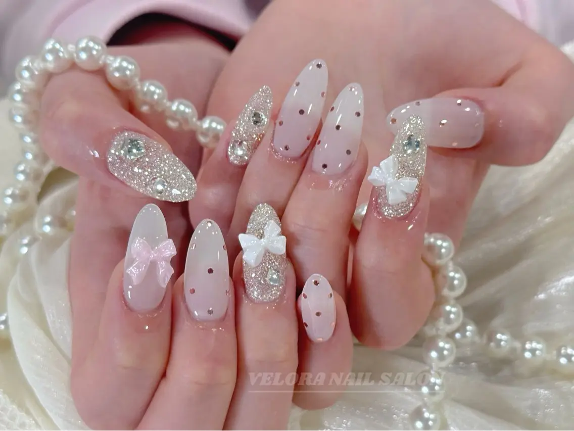 ネイル 長さ出し フレンチネイル ジェルネイル キラキラネイル 韓国ネイル ハンドネイル RINA NAILのネイルデザイン