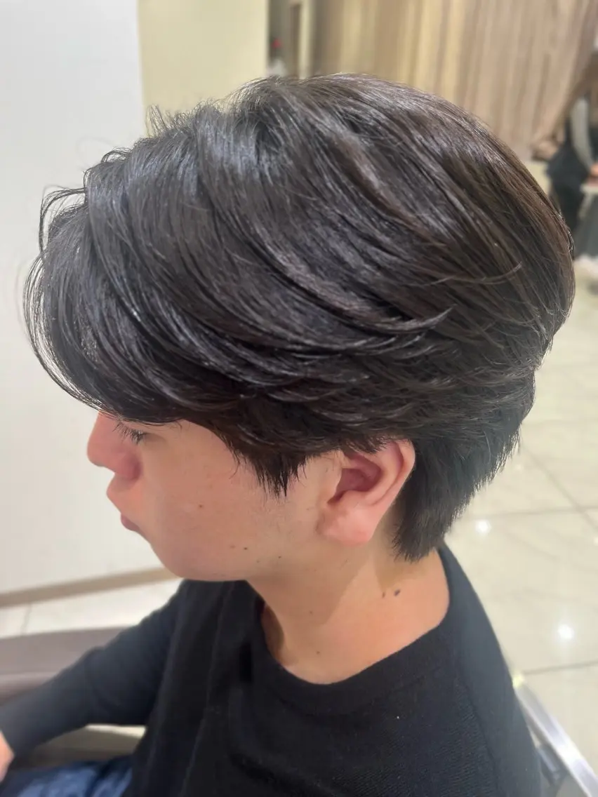 パーマ メンズ アップバング センターパート コンマヘア フェザーパーマ マッシュウルフ カット パーマ トリートメント ヘアセット 【メンズパーマ✨️ 髪質改善矯正】岩城のヘアスタイル