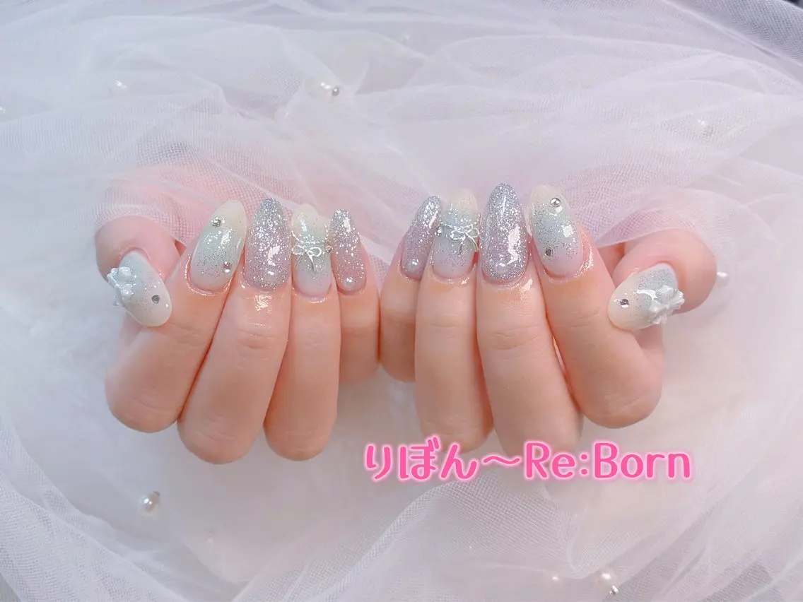 ミディアム 入学式 卒業式のヘアスタイル 韓国風ヘア ハンドネイル りぼん Re:Bonrのネイルデザイン