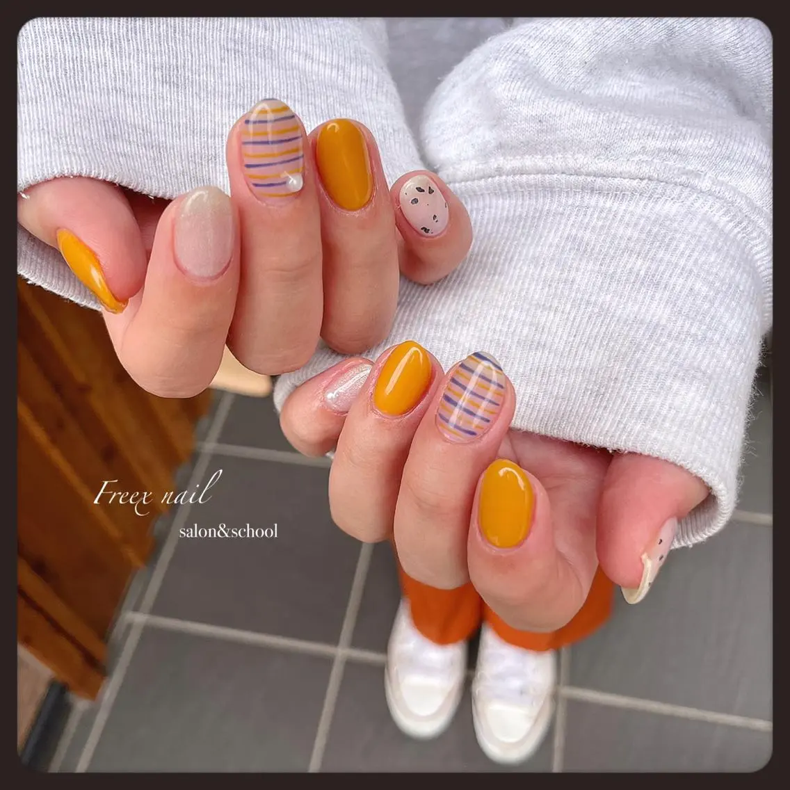 ネイル オレンジ ハンドネイル ハンドケア freex nail /ニュアンス/個性派のネイルデザイン