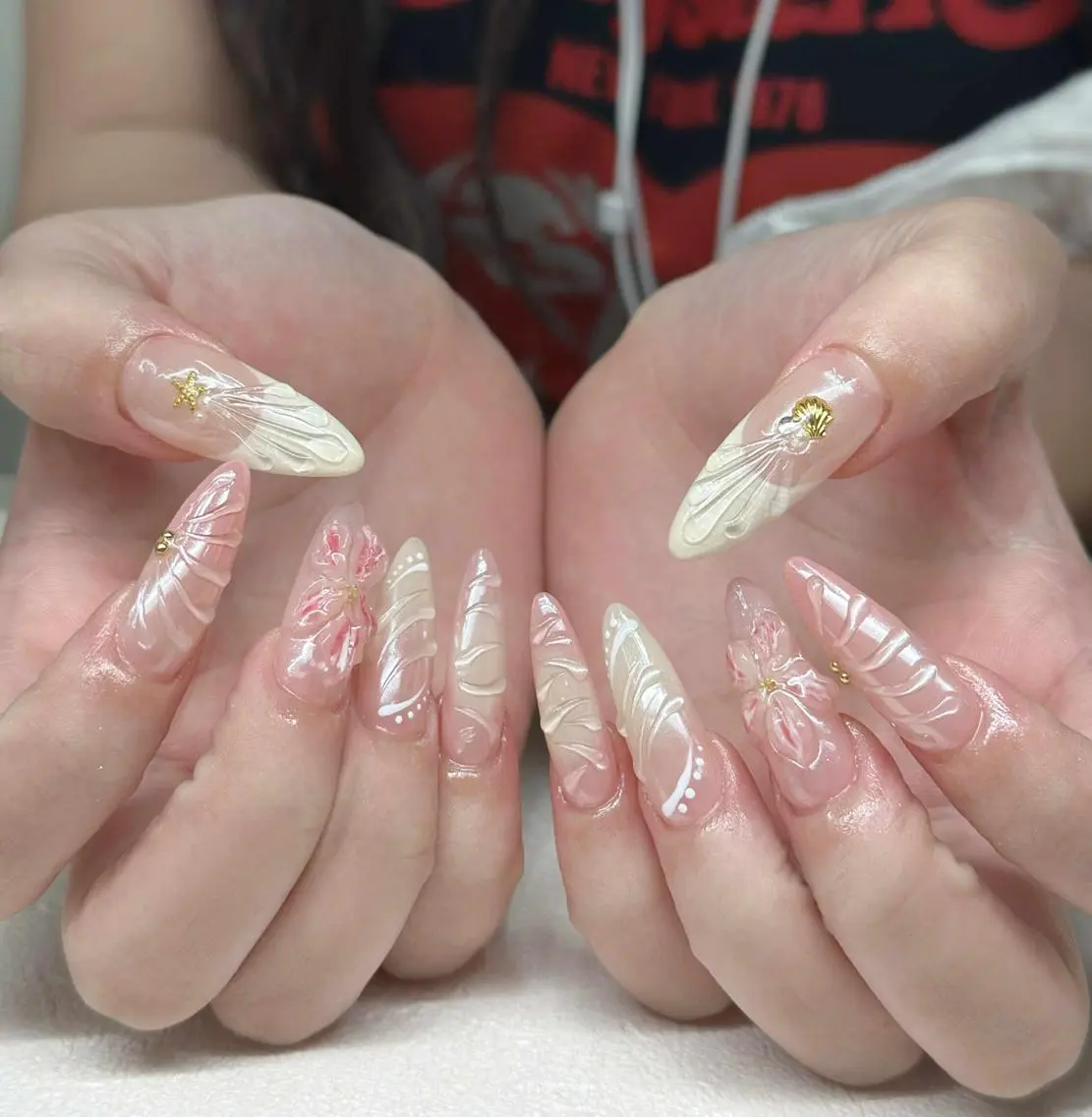 ネイル オーロラネイル ブルー チークネイル フットネイル フレンチネイル Kiyomi 池袋のネイルデザイン