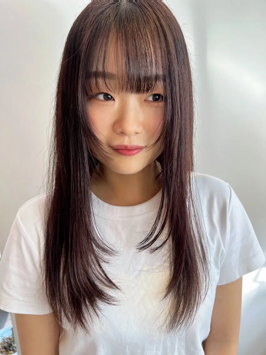 ロング カラー 顔まわりレイヤー 顔周りカット レイヤーカット 水川 七海のヘアスタイル