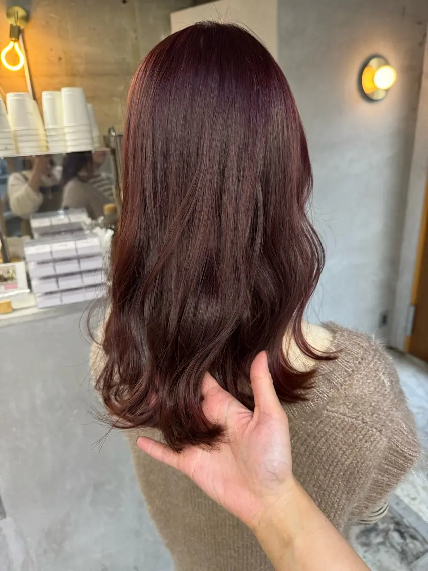 セミロング カラー ブリーチ カシス ブリーチなしカラー ピンクカラー ボブ支持率NO1 🌈CHIKAのヘアスタイル