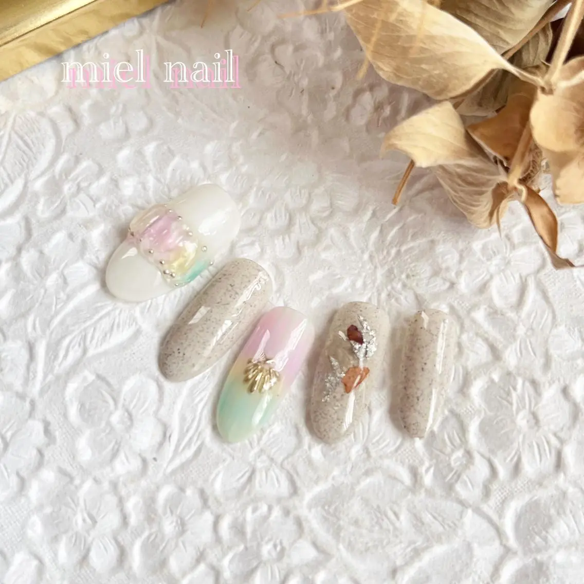 ネイル ジェルネイル ミラーネイル 春ネイル 夏ネイル ハンドネイル miel nailのネイルデザイン