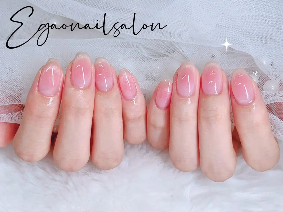 ネイル チークネイル ジェルネイル グラデーション オフィスネイル ピンク ハンドネイル EGAO NAIL 錦糸町店のネイルデザイン